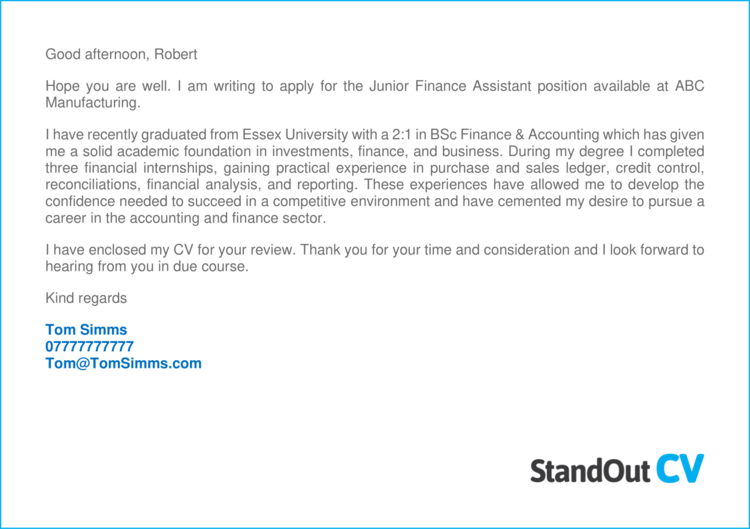 Finance Assistant cover letter 1