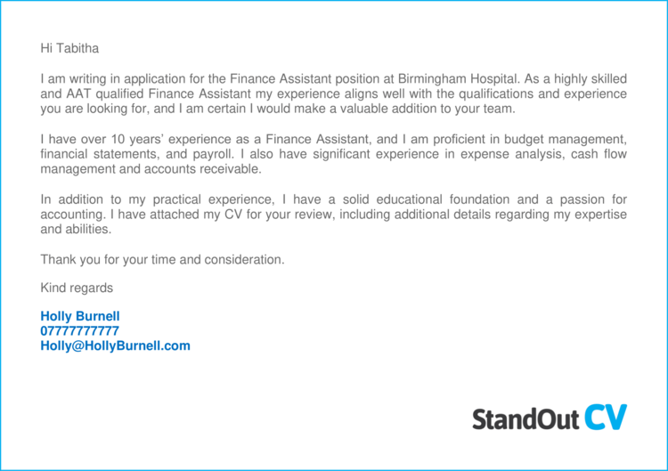 Finance Assistant cover letter 2