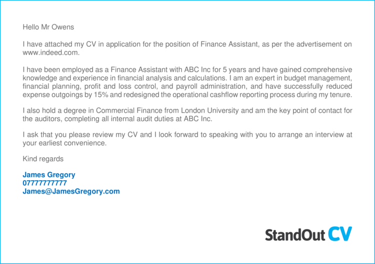 Finance Assistant cover letter 3