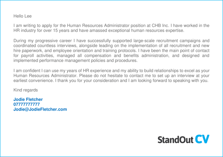 HR Administrator cover letter 3