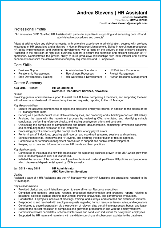 resume sample of hr assistant