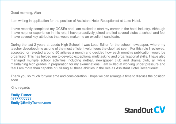 how to write an application letter for hotel receptionist