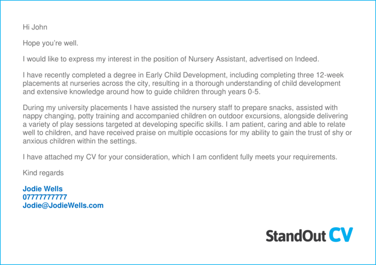 cover letter examples for nursery assistant