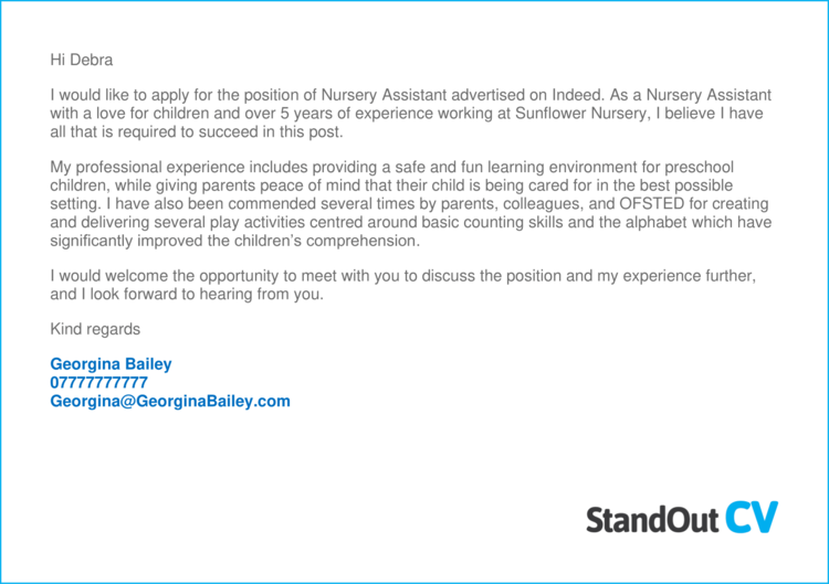 nursery assistant cover letter no experience uk