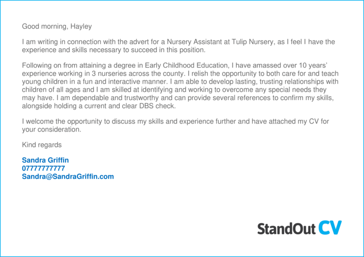 Nursery Assistant cover letter 3