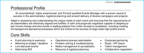 Organisational skills CV profile