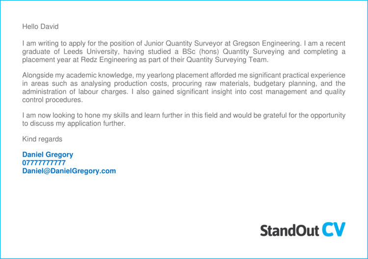 cover letter for post of quantity surveyor