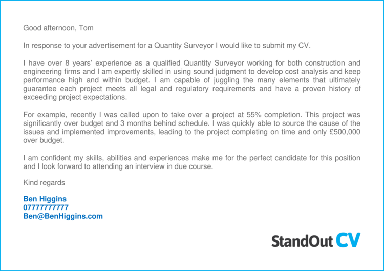 assistant quantity surveyor cover letter