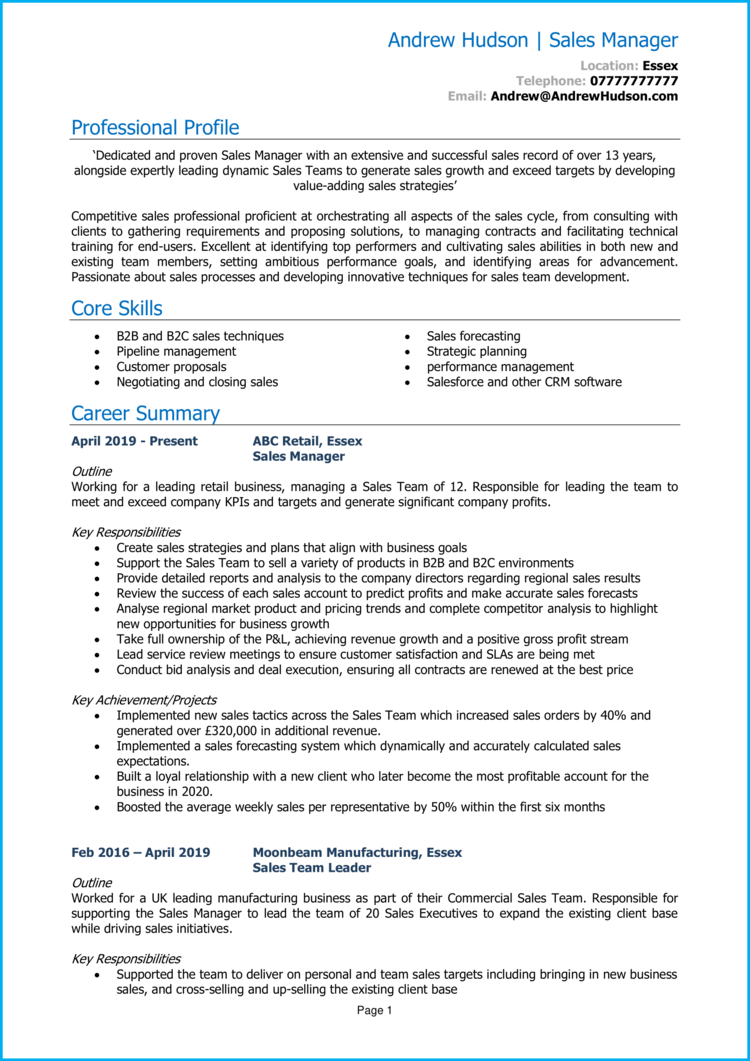 Sales Manager CV 1