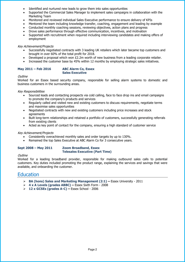 Sales Manager CV 2