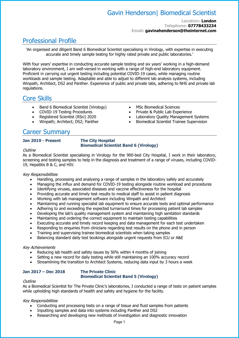 science resume personal statement