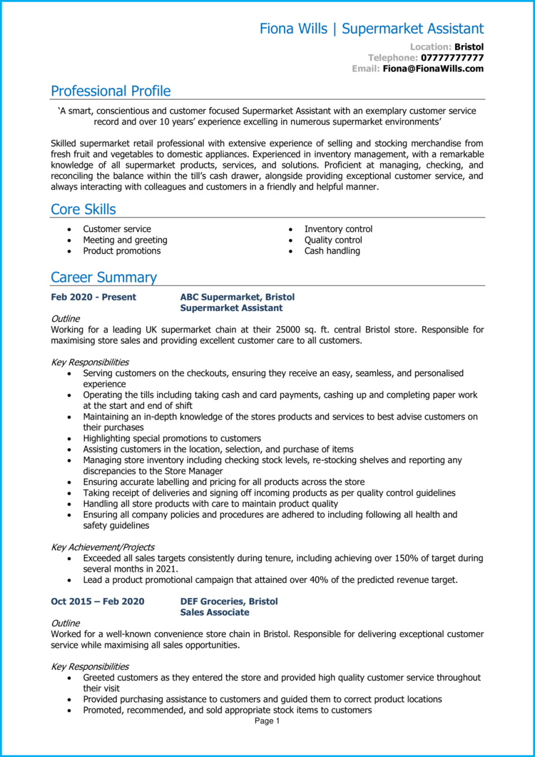 Supermarket Cv Example Guide Land The Best Jobs