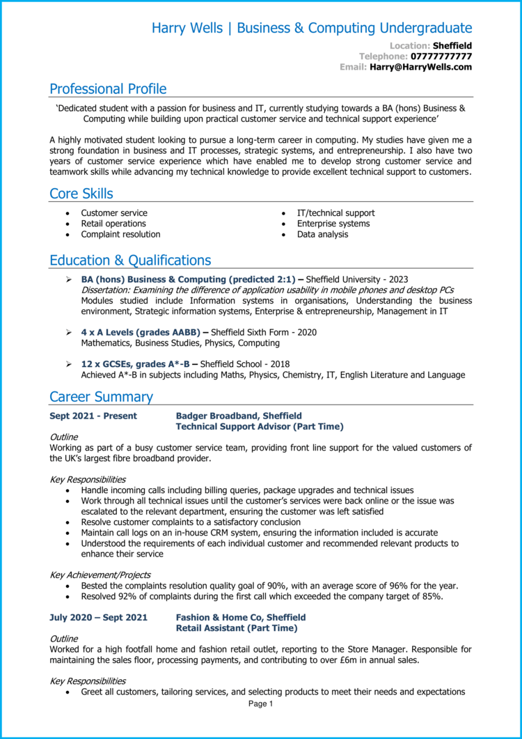 undergraduate research cv