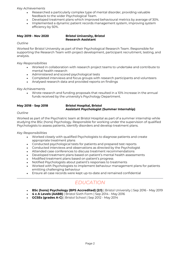 Assistant Psychologist CV 2