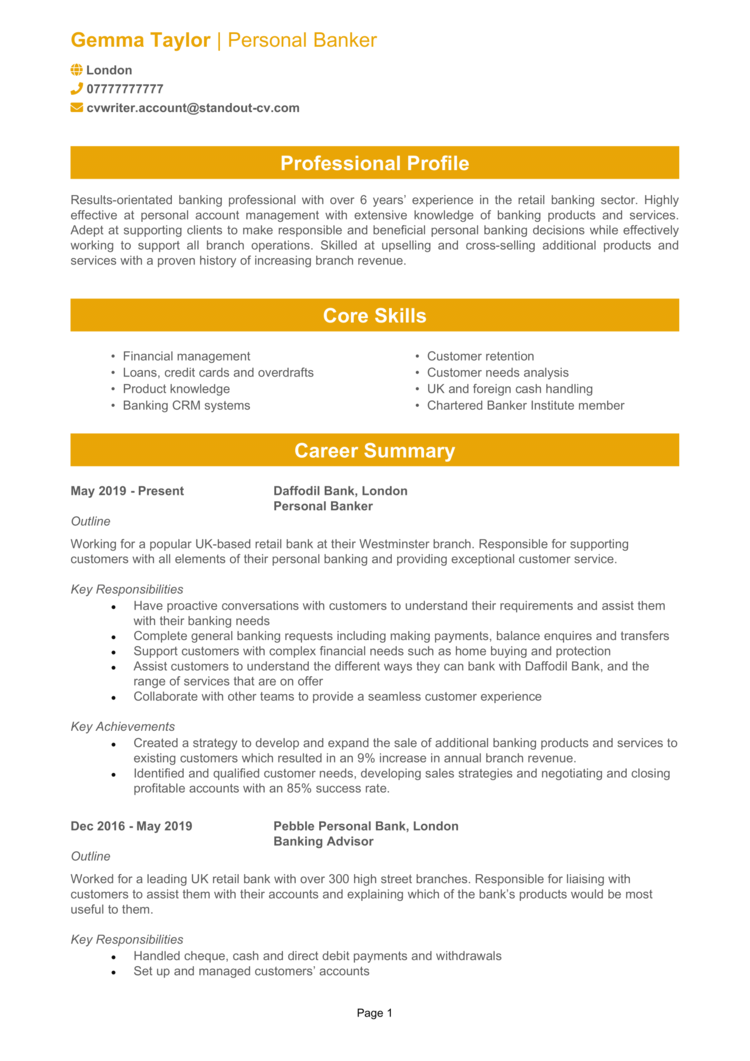 personal statement for banking and finance cv