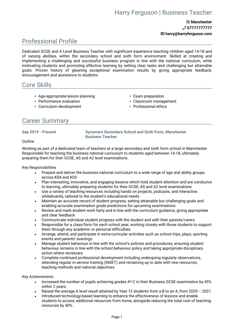 Business Teacher CV-1