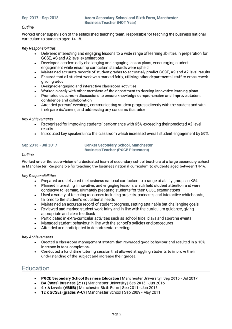 Business Teacher CV 2