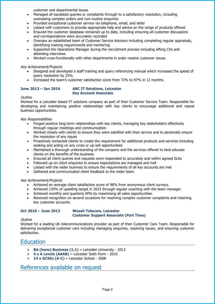 Client Services Manager CV 2