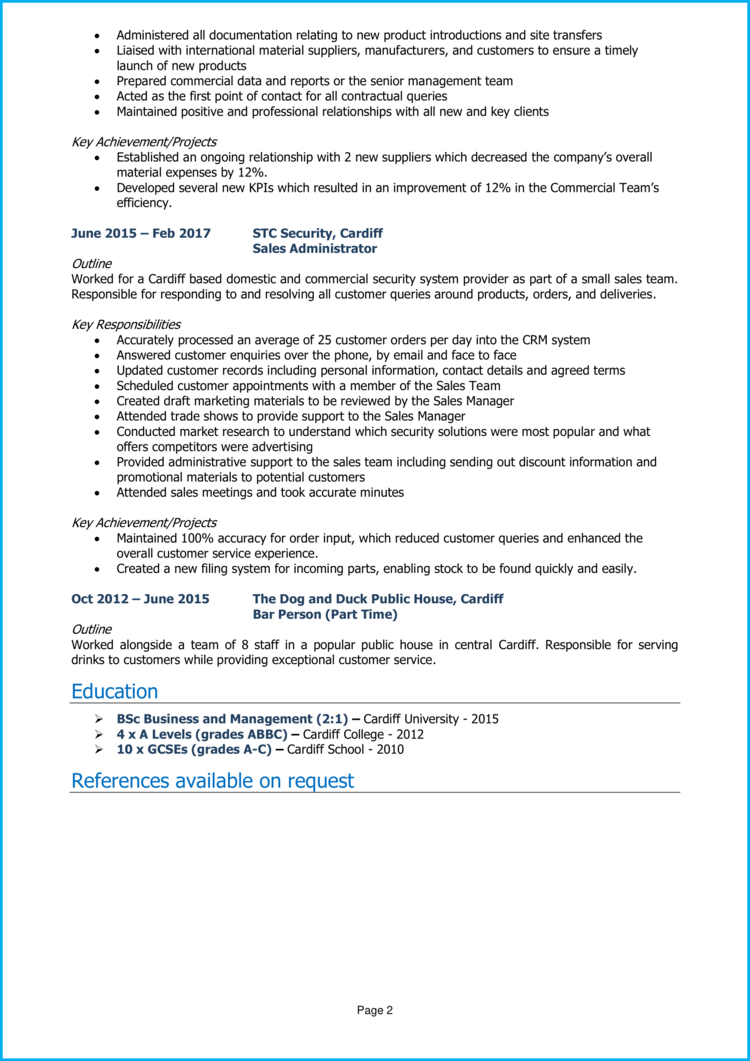 Commercial Assistant CV 2