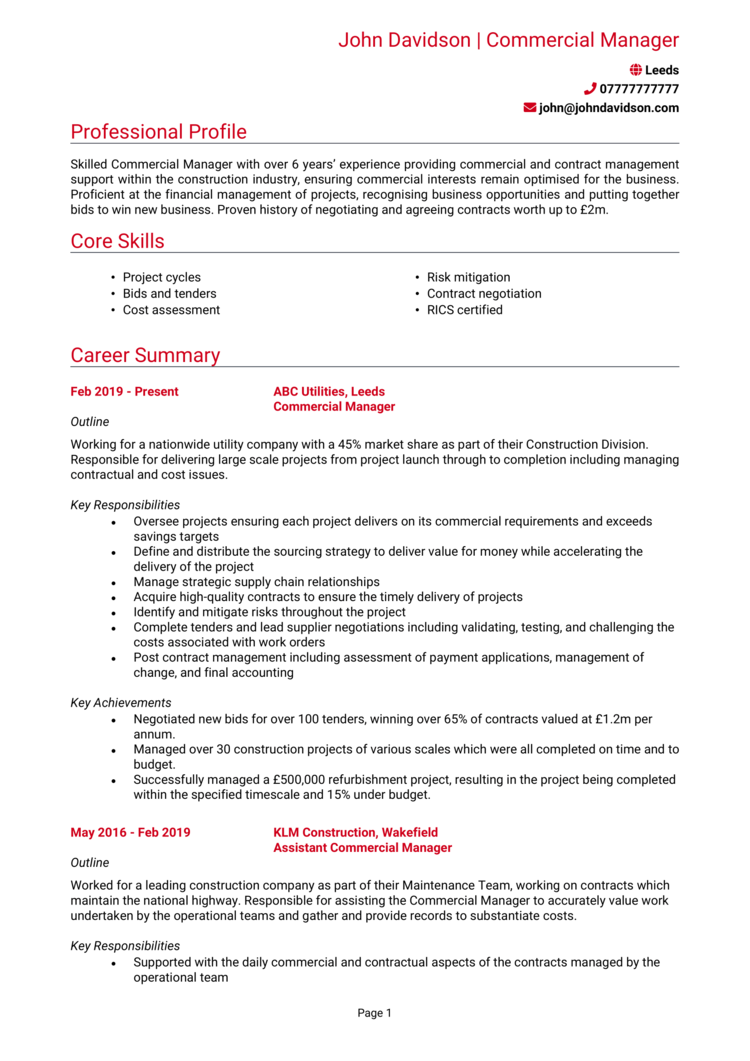 Commercial Manager CV 1