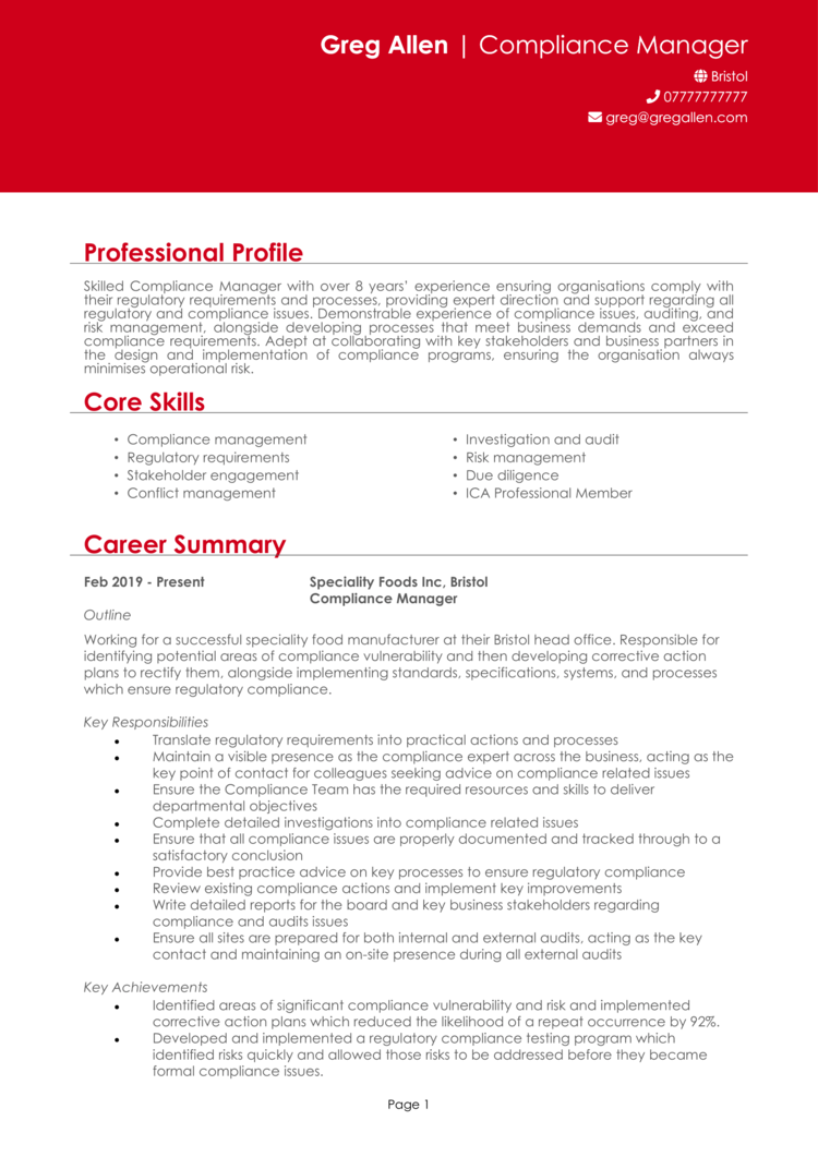 Compliance Manager CV 1