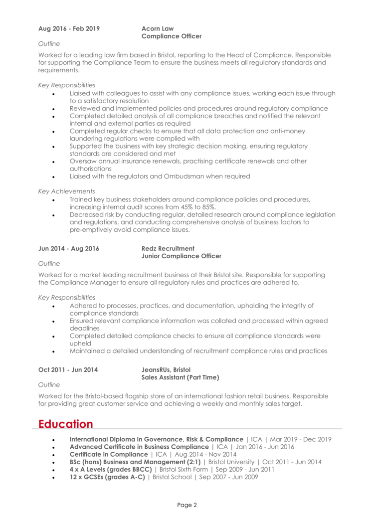 Compliance Manager CV 2