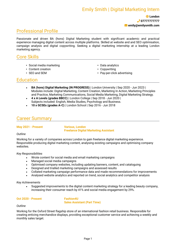 Digital Marketing Intern CV 1