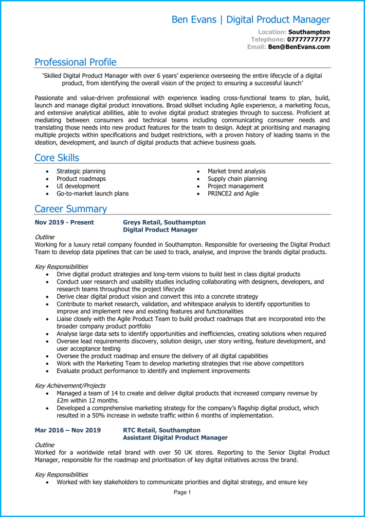 Digital Product Manager CV 1