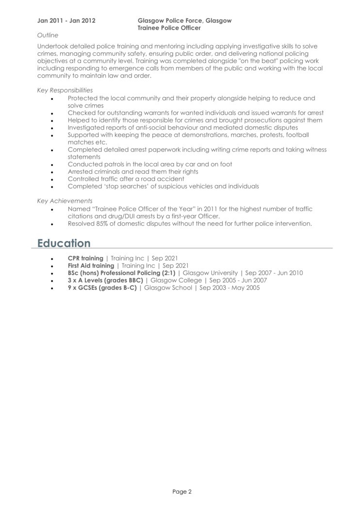 Ex Police Officer CV 2