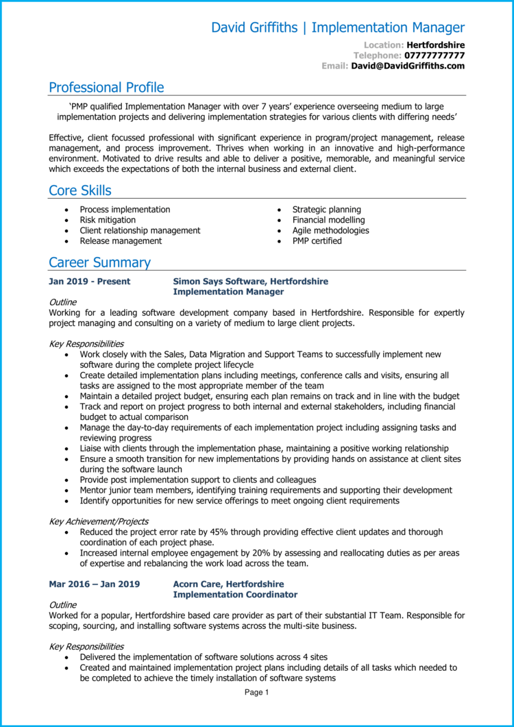 Implementation Manager CV 1