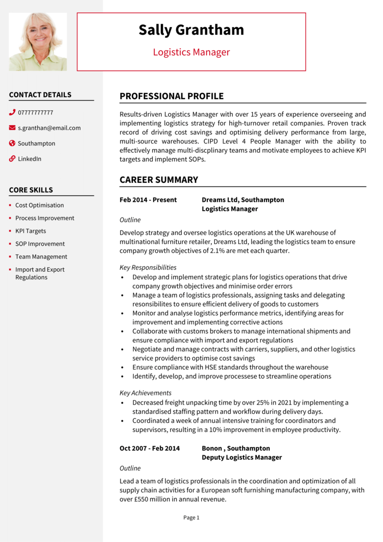 Logistics Manager CV Example Guide And CV Template