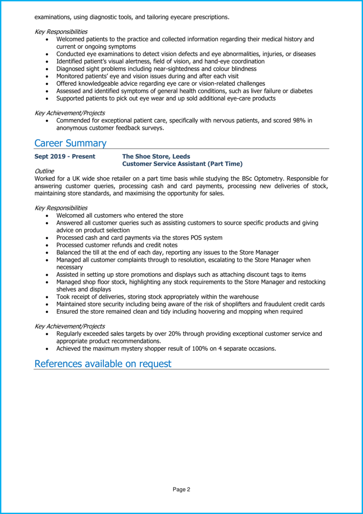 Pre Reg Optometrist CV 2