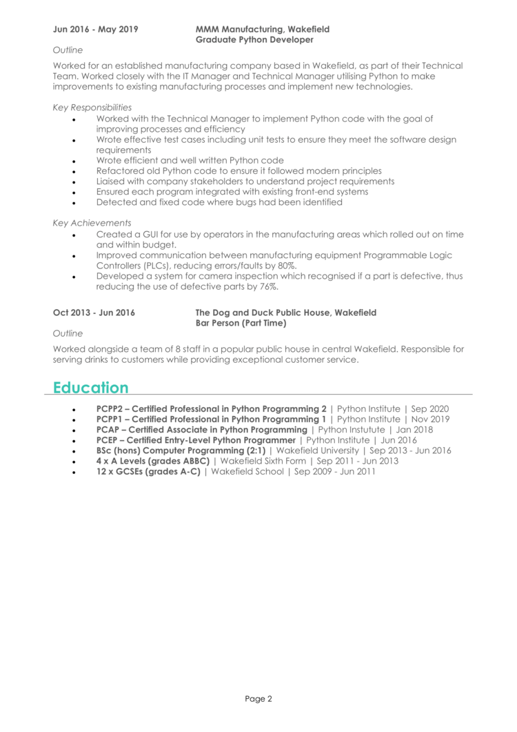 Python Developer CV 2