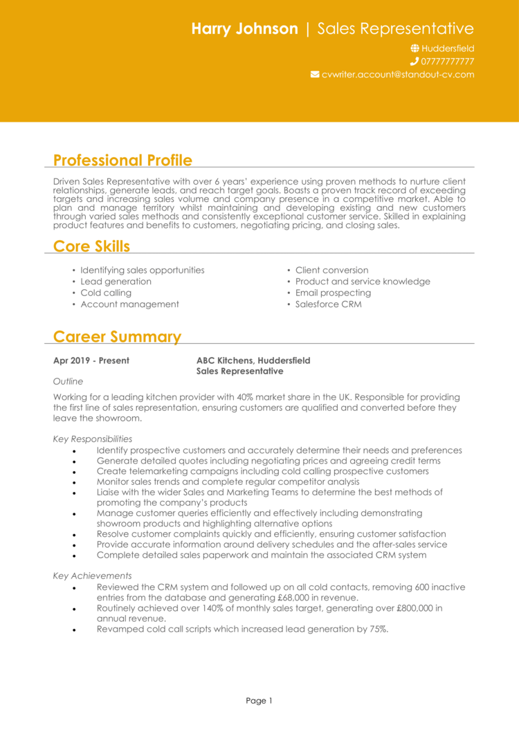 Sales Representative CV example + guide [Land the best jobs]