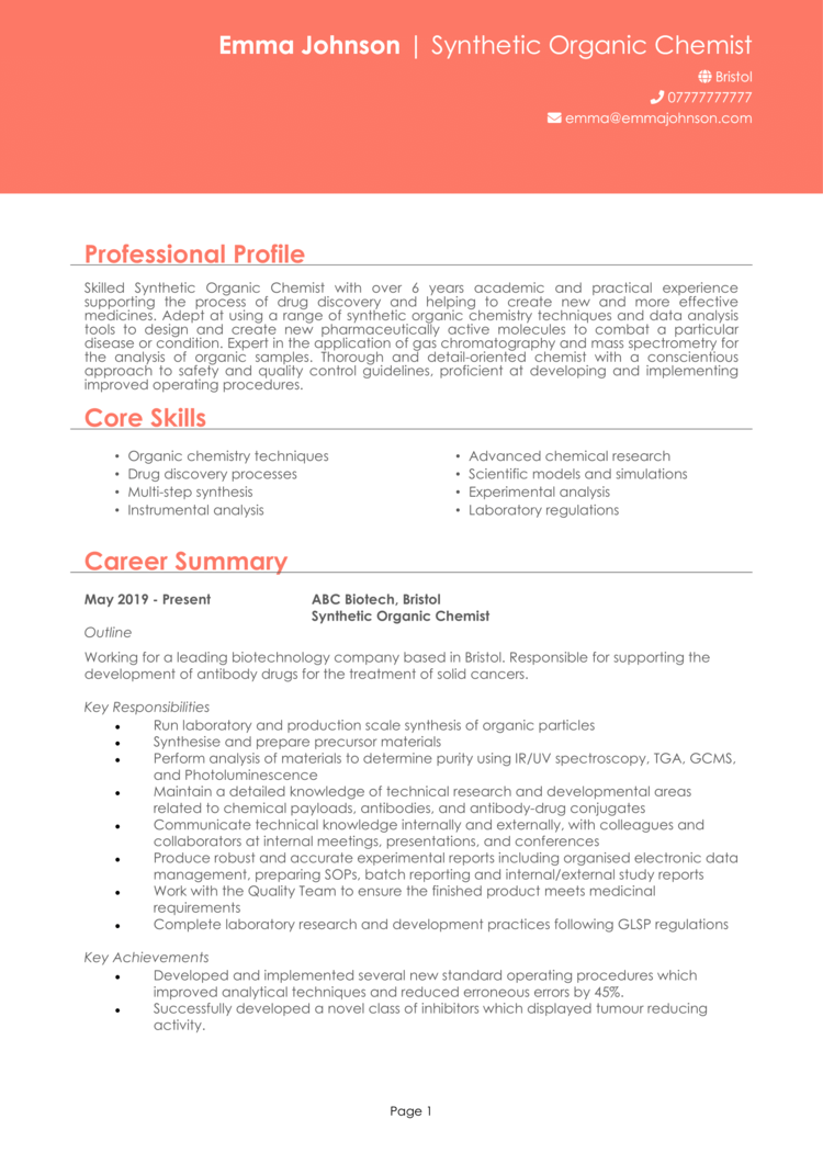 Synthetic Organic Chemistry CV 1