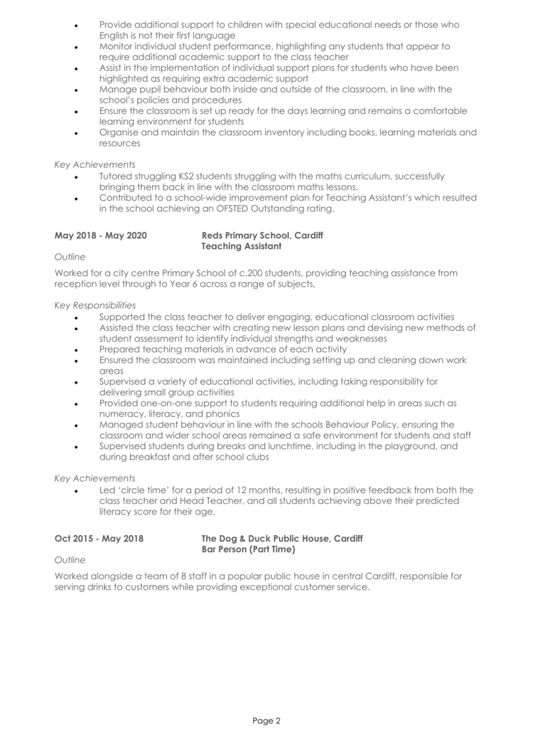 Trainee Teacher CV 2