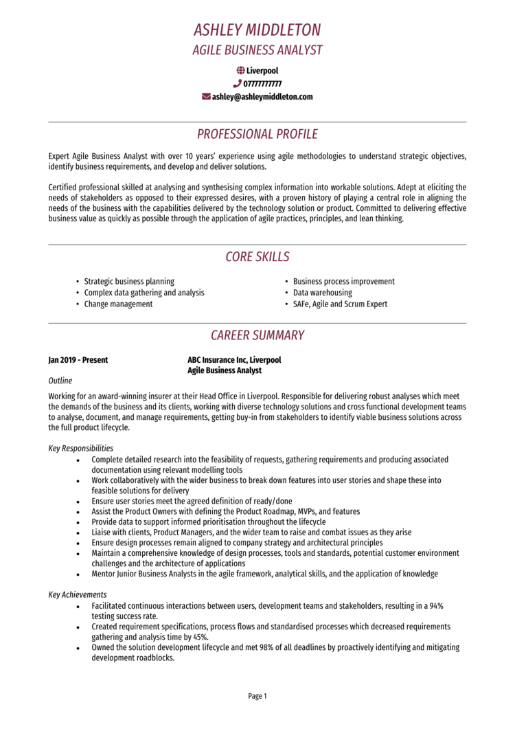 Agile Business Analyst CV 1