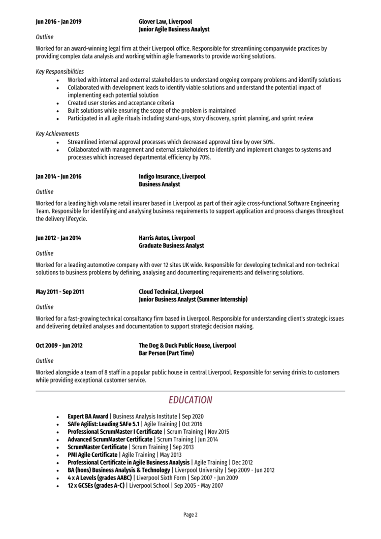 Agile Business Analyst CV 2