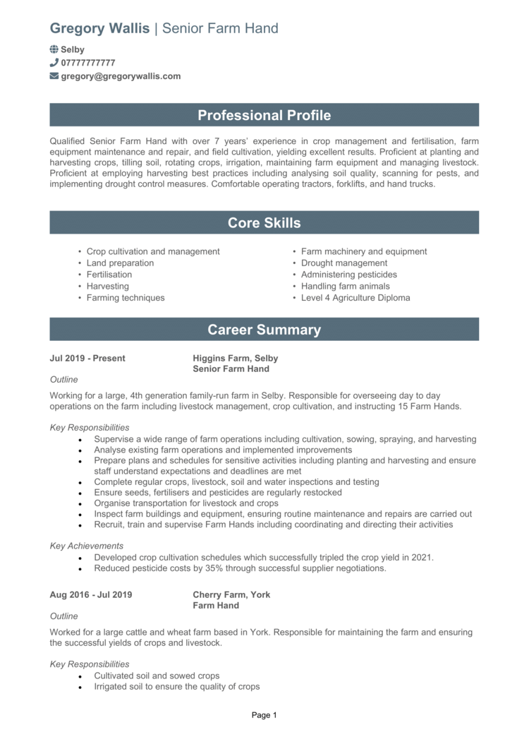 Agriculture CV 1