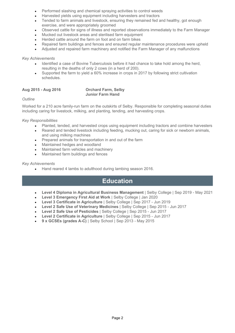 resume format agriculture student pdf