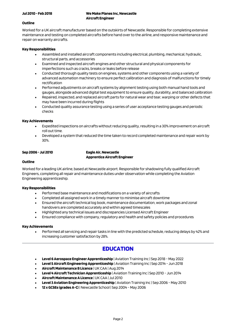 Aircraft Mechanic CV example + guide and CV template