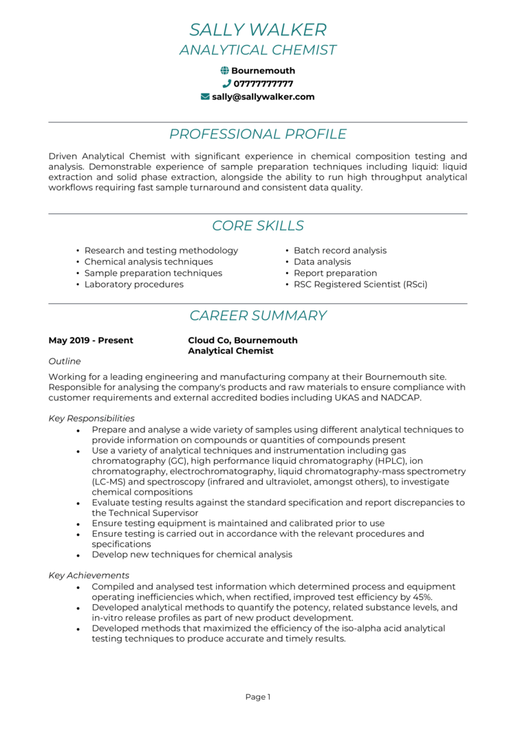 Analytical Chemist CV 1