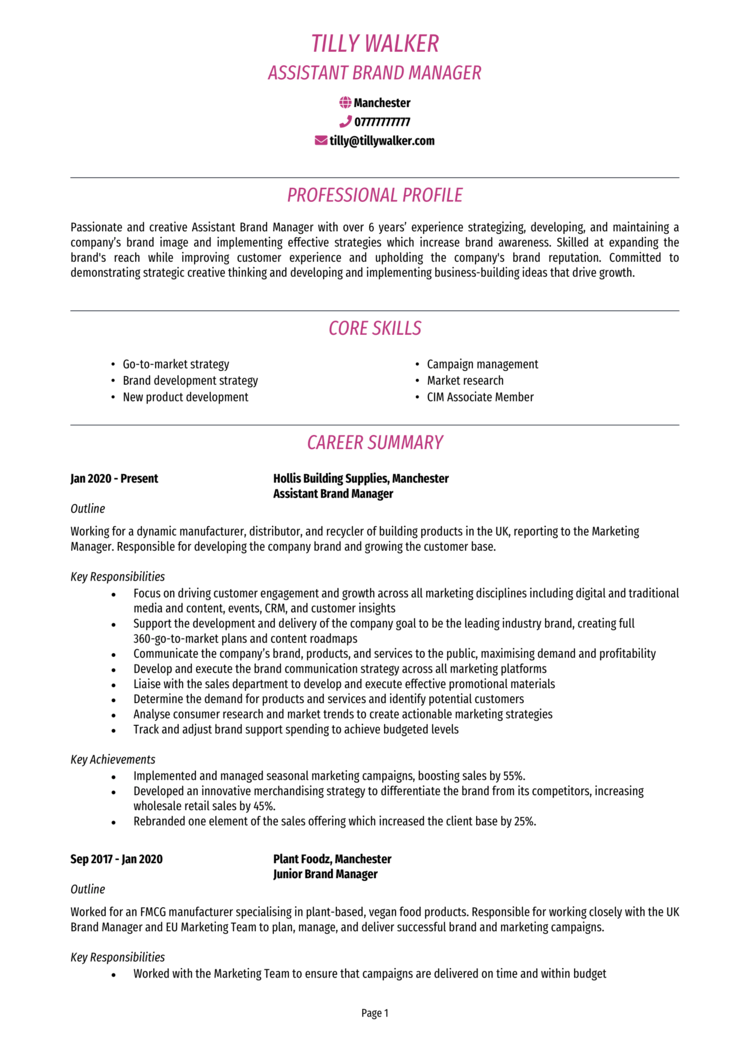 Assistant Brand Manager CV 1