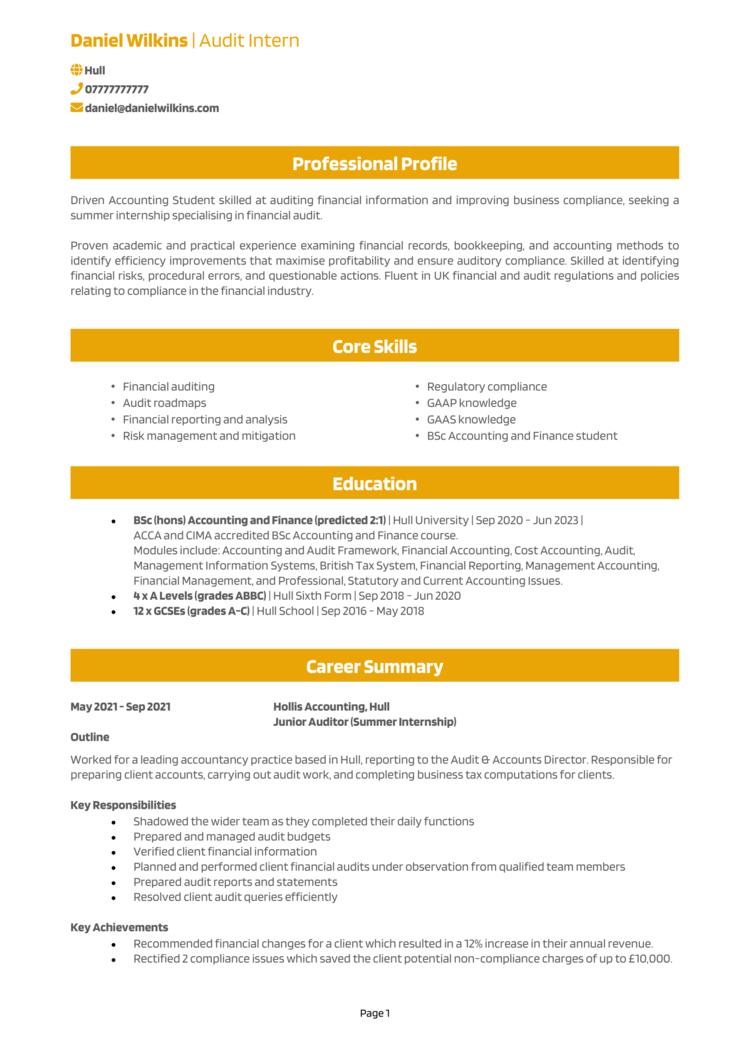 Audit Intern CV 1