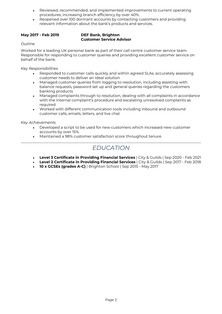 Bank Customer Service CV-2