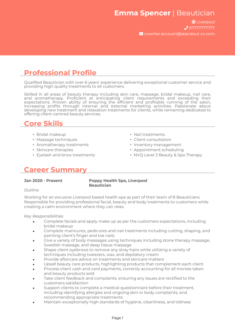 Beautician CV example + guide [Get noticed]