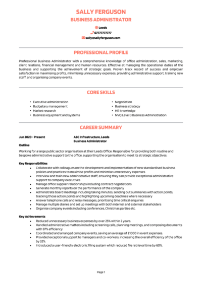 Business Administrator CV example