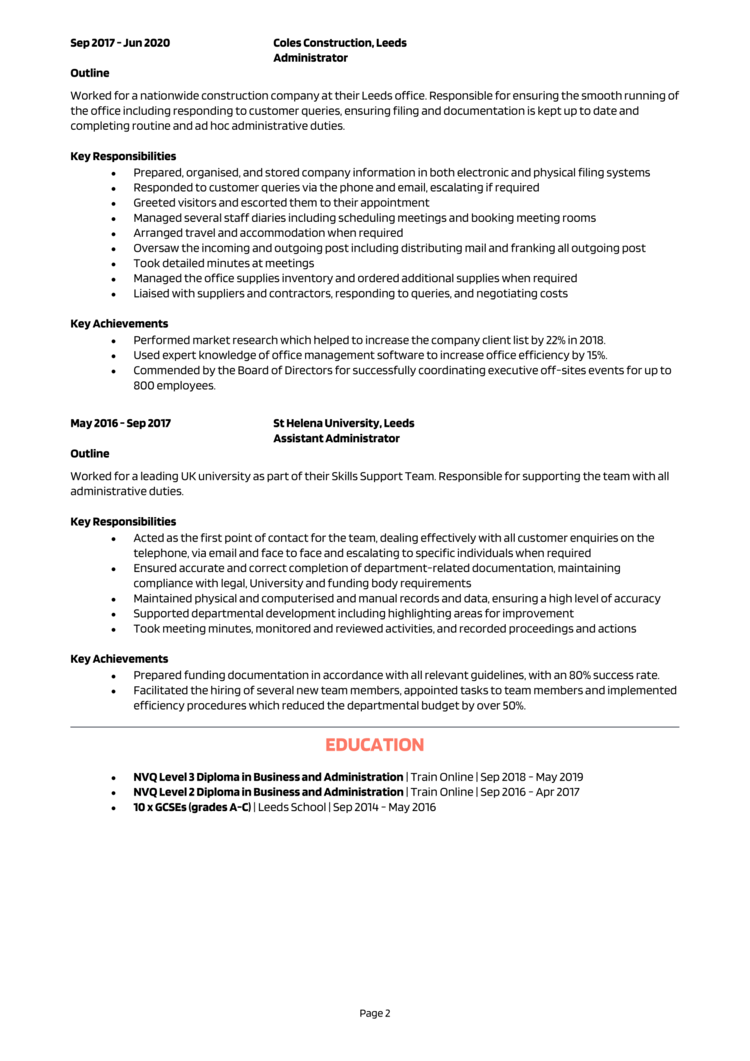 Administrateur d'entreprise CV 2