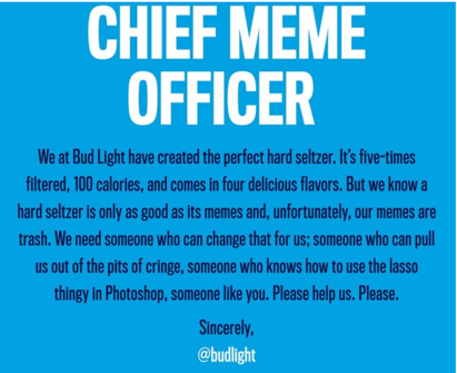 Bud light job advert example