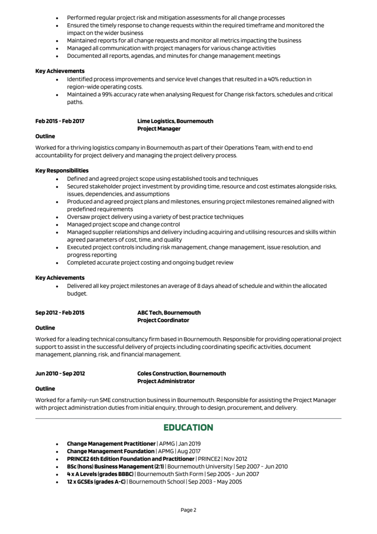 Change Management CV example + guide [Land the best jobs]